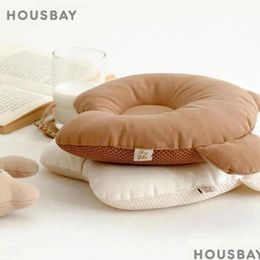 Pillows Child Pillow Born Sleep Support Concave Nursing Cute Bear Ear Design White Grid Baby Head Cushion 230630 Drop Delivery Dhjt0
