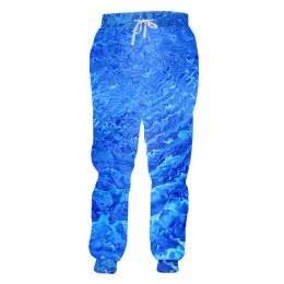 Sweatpants UJWI 3d Print Blue wave Colour Sweatpant Scenic Coconut Tree Hiphop Sweat Pants Fall Winter Elastic Sweatpants Jogging