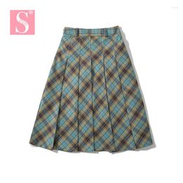 Skirts STVY 2024 Spring Summer Ladies Fashion High Waist Checkered Pleated Elegant Slim Plaid For Women