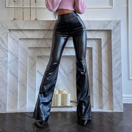Women's Pants BKLD Winter Outfits For Women 2024 High Waist PU Leather Solid Colour Party Clubwear Black Trousers Flare