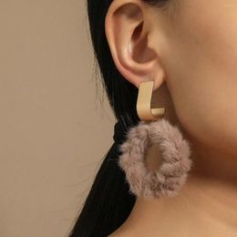 Hoop Earrings 2024 Simple Design Gold Colour Exaggerated Furry Circle Pendant Large Female Jewellery Birthday Party Gift