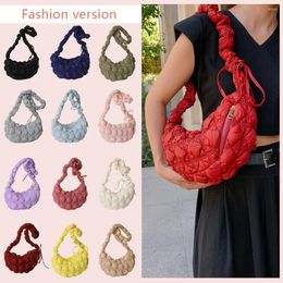 Evening Bags Women Shoulder Bag Nylon Quilted Crossbody Zipper Solid Colour Drawstring Strap Adjustable Female Casual Handbag