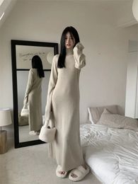 HOUZHOU Korean Style Knitted Dress Women Turtleneck Long Sleeve Maxi Casual Elegant Black Bodycon Female Winter 240307