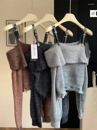 Women's Sweaters Harajuku Knitted Pullovers Gyaru Off Shoulder Slash Neck Long Sleeve Autumn Winter Female Warm Sweater Raw Edge Korean