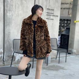 Fur High Street Leopard Print New Rex Rabbit Fur Coat Plush Jacket Women's Winter Fashion Rex Rabbit Fur Windbreaker Plush Jacket