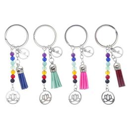 Key Rings Fashion Keychains Cute Healing Crystal Stone Chakra Pray Car Key Chain Tassel Keyring Bag Pendant Women Jewellery Accessories Dhie0