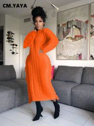 Dress CM.YAYA Women Long Sleeve Tassel Bodycon Midi Knit Straight Maxi Dress 2023 Autumn Winter Oneck Sweater Vestidos Dresses