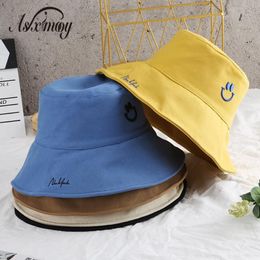 Wide Brim Hats Sun For Women Basin Chapeau Bucket Hat Men Smile Embroidery Hip Hop Fisherman Cap Panama Bob Caps Unisex220N