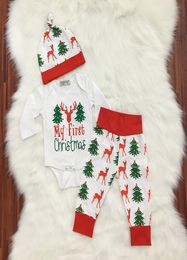 Whole Fall Winter Newborn Toddler Kids long sleeve Christmas Tree set Baby Boys Girls Outfits Clothes Romper TopsPantsHat3990971