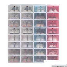 Storage Boxes & Bins 12Pcs Shoe Box Set Mticolor Foldable Storage Plastic Clear Home Organizer Rack Stack Display Single Drop Delivery Dheb8