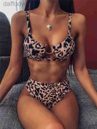 Women's Swimwear Womens Swimwear Strap Ring Link Bikinis Leopard Swimsuit Sexy High Waist Swimwear Female Padded Bathing Suit Solid Beachwear Summer 240307