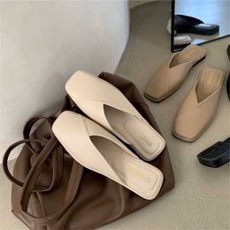 Chic Flat Bottom Half Pack Sandals Womens Shoes Summer Sandal Women Thin French Minority Baotou Drag Square Head Soft Soled Muller 240228