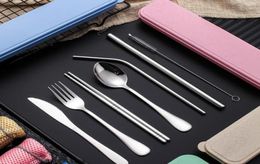Stainless Steel Flatware Set Portable Cutlery Set For Outdoor Travel Picnic Dinnerware Set Metal Straw With Box And Bag Kitchen SN7637175