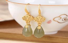 Dangle Chandelier Original Natural Hetian Jade Fresh Orchid Earrings Chinese Style Retro Unique Ancient Gold Charm Women39s S4077677