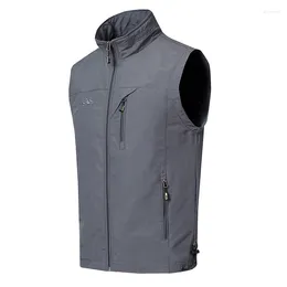 Men's Vests Spring And Autumn Thin Middle Elderly Casual Vest Solid Standing Neck Breathable Large Loose Shoulder Coat