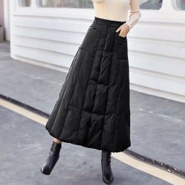 Skirt Women's Fashion Winter Skirt Windproof Warm Down Cotton Skirt Elegant High Waist MidCalf Quilted Padded Pocket Skirts