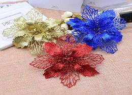 Decorative Flowers Wreaths 5Pcs 1316cm Christmas Flower Glitter Artificial Big Silk Head Fake Tree Ornament Home 2021 Gift5075521