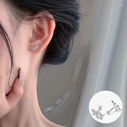 Stud Earrings 925 Sterling Silver Zircon Leaf For Women Girl Fashion Screw Geometric Design Jewellery Birthday Gift Drop