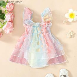 Jumpsuits Endorothii Baby Girls Floral Tulle Fairy Romper Dresses Sleeveless Ruched Summer Casual Sisters Matching Outfits L240307