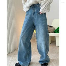 Women's Jeans Girls Autumn Retro Fashion High Waist Wide Leg Loose Blue A-line Trousers Women Long Streetwear Cotton Denim Pants