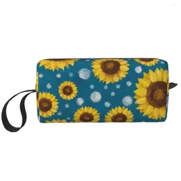 Cosmetic Bags Custom Fashion Sunflower Flower Travel Bag Women Floral Makeup Toiletry Organizer Lady Beauty Storage Dopp Kit