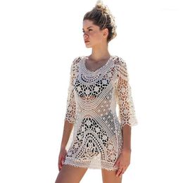 beach cover up crochet Swimwear Women beach dress tunic pareo womens swimsuit coverups saida de praia robe plage1193k