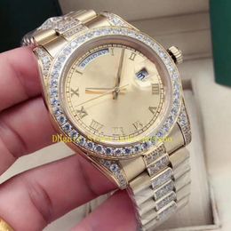 18 Style With Box Mens 18k Yellow Gold Watches Men's 40mm Champagne Roman Dial Date Bezel Yellow Gold Diamond Bezel bracelet 3110