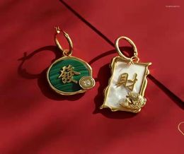 Hoop Earrings Benming Year Jewelry Chinese Wind And Fortune Asymmetric Natural White Fritillary Malachite Female Highend2173159