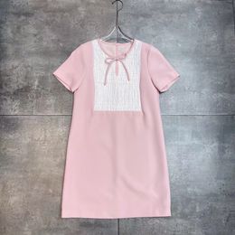 Milan Runway Dress 2024 Pink/Black Crew Neck Short Sleeves Slim Long Dresses Holiday Vestidos De Festa 30720