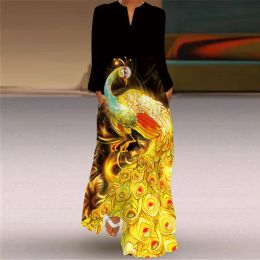 Dress Casual Long Dress Woman V Neck Autumn Long Sleeve Dresses Women Party Beach Tiger Print Vintage Elegant Dress For Women Vestidos