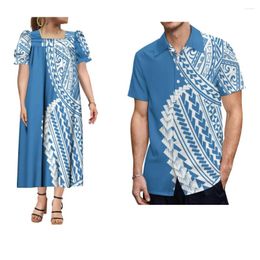 Party Dresses 2024 Fashion Couple Women's Elegant Dress With Men's Shirt Polynesian Tribe Design Print Custom Summer Casual