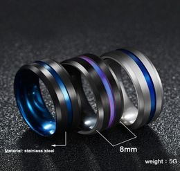 Wedding Rings Multicolor Titanium Ring Fashion Simple 8MM Black Silver Color Steel Groove Brushed Stainless Men Women Jewelry Gift7705710