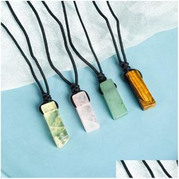 Pendant Necklaces Natural Stone Long Bar Pendant Necklace Irregar Flat Healing Gemstone Amethyst Genuine Crystal Necklaces Women Men H Dhgxd