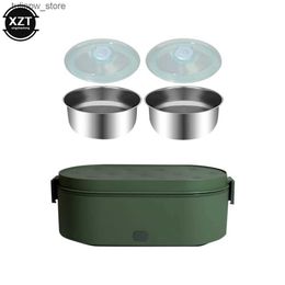 Bento Boxes USB Electric Heated Lunch Boxes 304 Stainless Steel Portable Food Warmer with 2 Container Heated Lunch Rice Cooker for Car Home L240307