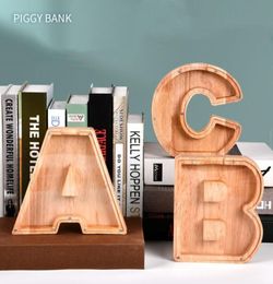 Wooden Money Storage Jar Transparent Money Saving Box 26 English Alphabet Letter Piggy Banks DIY Creative Gift5996476