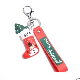 Key Rings Update Merry Christmas Key Ring Pvc Cartoon Tree Sock Keychain Bag Hangs Gift Drop Delivery Jewelry Dhfku