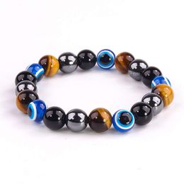 10mm Evil Beaded Woven Magnetic Obsidian Single Loop Tiger Eye Bracelet