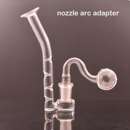 2pcs Glass Pipe Hookah Nozzle Arc Adapter with Concave Hole J Hook Dimple Water Gun Barrel 14mm Female Connector with Male Glass Oil Burner Pipes