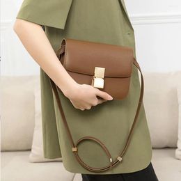 Shoulder Bags Leather Bag Women Adjustable Strap Small Square Metal Lock Fashion Messenger Commuting