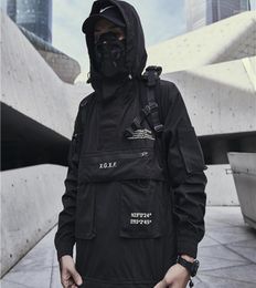 Men039s Hoodies Men Techwear Jacket Hoodie Harajuku Streetwear Dark Workwear Pullover Fall Multipocket Loose Waterproof Jacket5096112