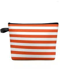 Cosmetic Bags Christmas Orange Stripe Makeup Bag Pouch Travel Essentials Lady Women Toilet Organizer Kids Storage Pencil Case