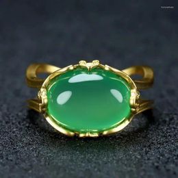 Cluster Rings Natural Green Jade Ring 24k Real Gold Plated Copper Myanmar Jadeite Golden Adjustable Men Women Fine Jewellery Accessories