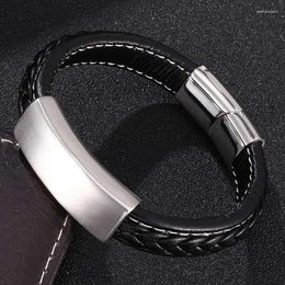 Charm Bracelets Simple Men Leather Bracelet Stainless Steel Magnetic Buckle Bangle Fashion Jewellery Male Handmade FR0190