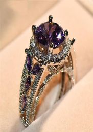 Vintage Stylish Round Stone Feb Birthstone Purple Gemstone Rings For Women silver Finger Ring Bridal Wedding Jewelry Lover Gifts4389809