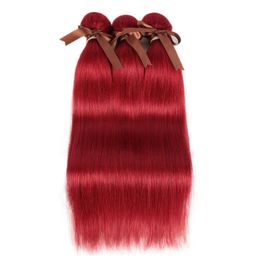 Pure Red Brazilian Hair Bundles Silky Straight 34Pcs Double Wefts Burg Coloured Weaves Virgin Human Hair Extensions4971853