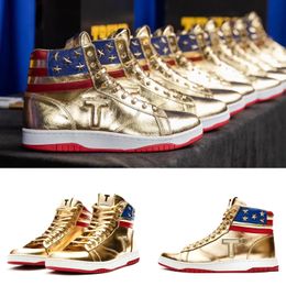 Größen 36-46 Geben Sie niemals auf Basketballschuh Trump Sneaker Tennis Herren Luxus Designer Schuhe Gold High Top Neue Freizeitschuhe Frauen Trumpf Sport Trainer Laufschuh Mit Box