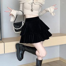 Skirts 2024 Autumn Winter Velvet Tutu Skirt Women Fashion High Waist Mini Pleated Woman Cute Short