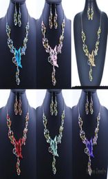 6 Colors Women Butterfly Flower Rhinestone Pendant Statement Necklace Earrings Jewelry Set Fashion Jewelry Bridal Wedding Dress Je2676216