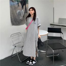 Dress Summer New Letter Printing T Shirt Dress Short Sleeve Round Neck Plus Size Loose Midi Dress Fashion Casual Women Clothing