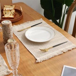 Table Mats Cotton Linen Tassel Placemat Non-Slip Dinner Mat Wear Resistant Dinnerware Insulated Cup Kitchen Decor